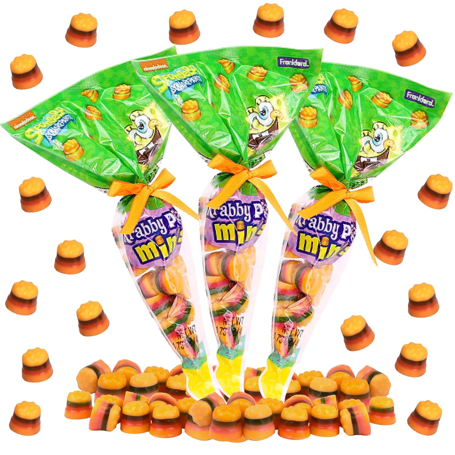 SpongeBob Krabby Patty Candies, Mini Sandwich Gummies, Gift Basket Stuffers and Party Favors, Pack of 3 1.73 oz Each