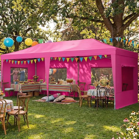 Quictent 10x20 Pop up Canopy Tent with Mesh Sidewalls | Easy Up Instant Shelter, Ideal for Backyard Party, Wedding, Outdoor Events, Commercial Vendor with Roller Bag