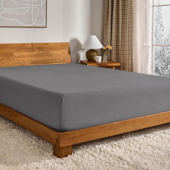 Bare Home 2 Fitted Bottom Sheets 100% Cotton Velvet Flannel (2-Pack) - Extra Soft Heavweight - Double Brushed Flannel - Deep Pocket (Full, Grey)