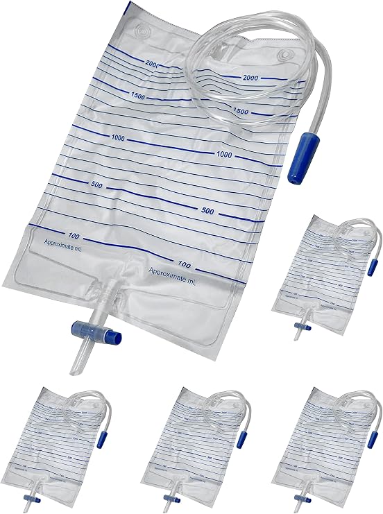 Endure Adult Sterile Urine Bag, 2000 ml, Unisex Emergency Medical Drainage Bag with Anti-Reflux Valve, Pack of 5