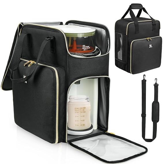 Carrying Case Compatible with Baby Brezza Formula Pro Advanced Formula Dispenser Machine, Insulated Formula Mixer Travel Bag with Shoulder Strap for Baby Essentials, Black