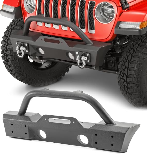 TACTIK Heavy Duty Steel Stubby Front Bumper - Fits Jeep Wrangler JL and Gladiator JT 2018-2022 - Heavy Duty - Steel - Winch Plate - D-Rings - Short Width - Black Powder Coat Finish