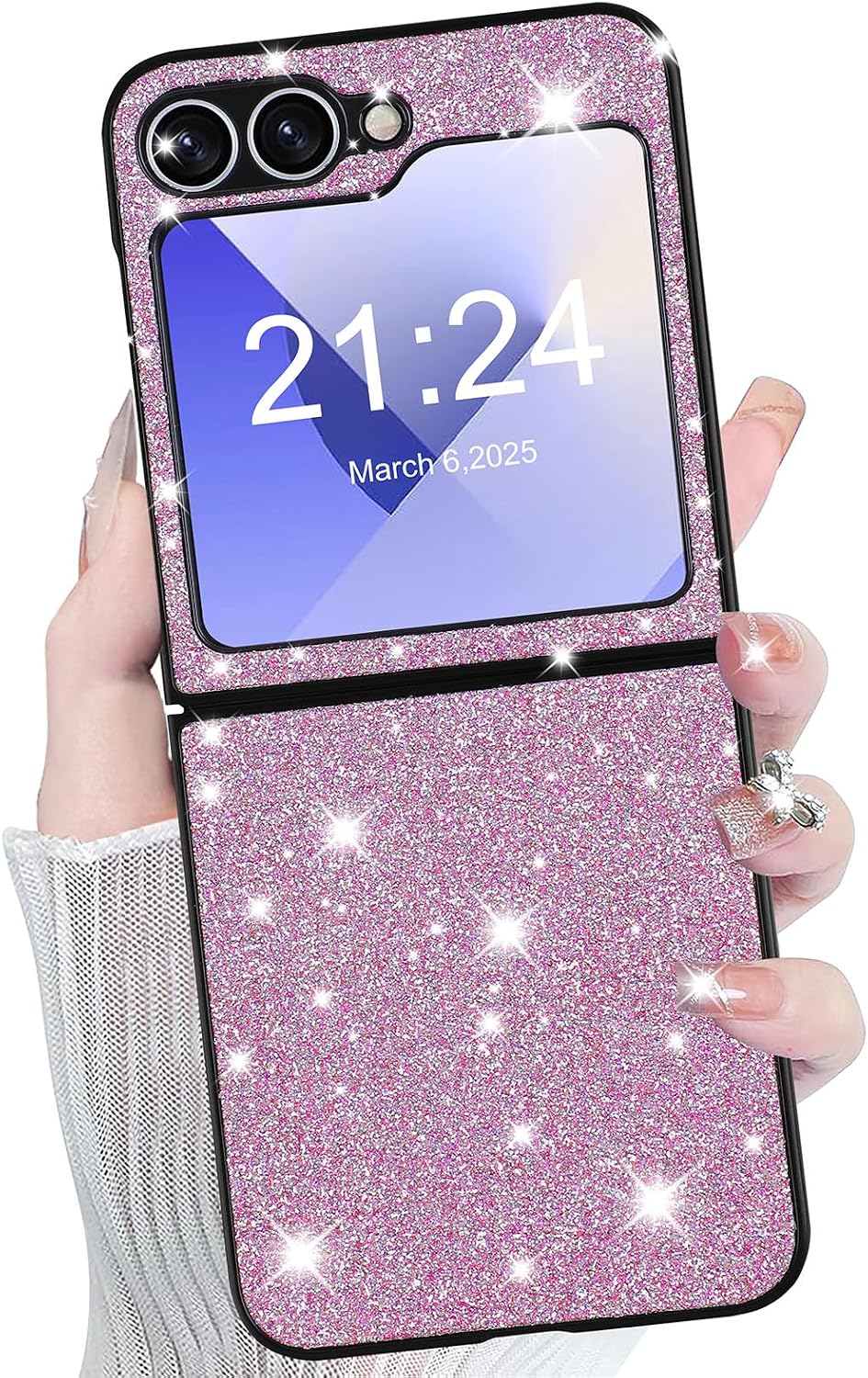 WATACHE for Samsung Galaxy Z Flip 6 Case, Bling Glitter Flip Case for Girls Women, Cute Shiny Sparkle Shockproof Cover Protective Phone Case for Galaxy Flip 6 Phone Case Cover 2024 5GPurple