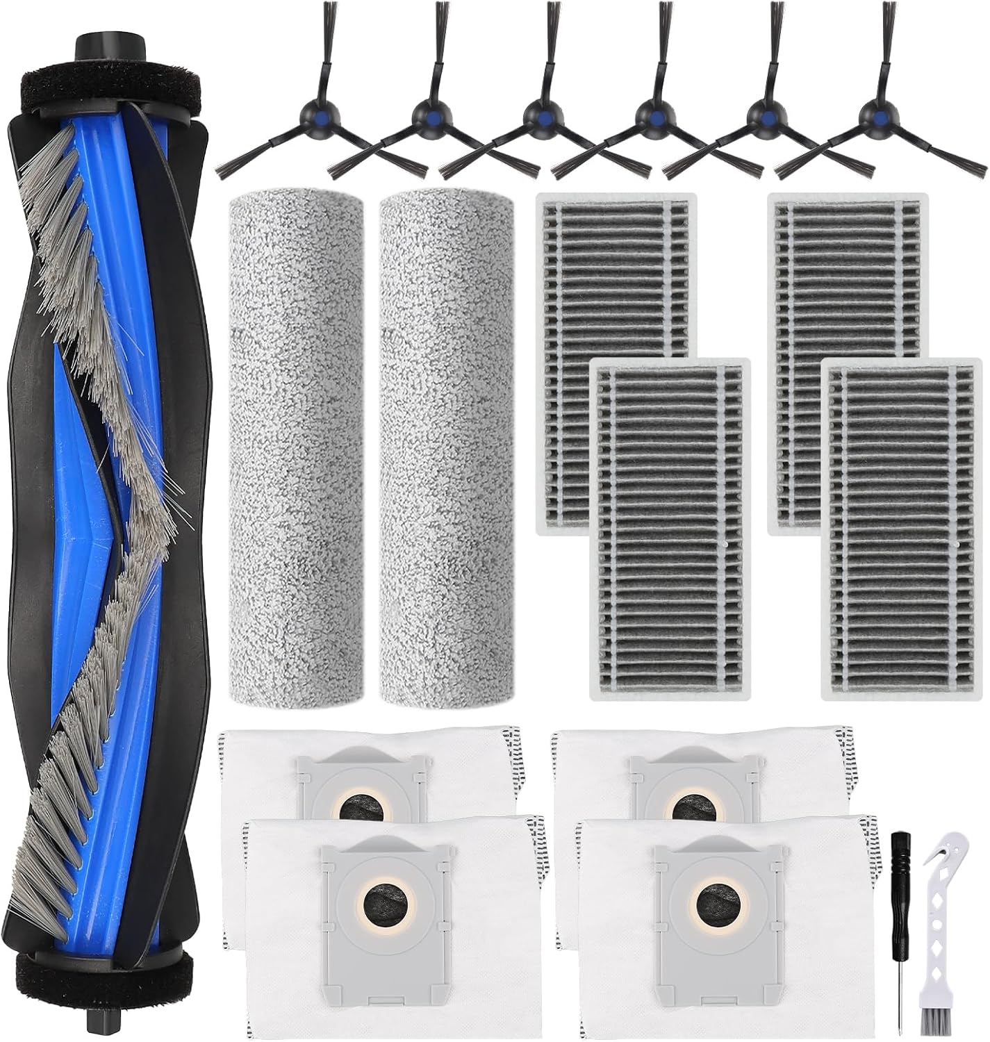 Replacement Parts for Ecovacs Deebot X8 Pro Omni, X8 Omni Robot Accessories for Yeedi S14 Plus Vacuum Kit, 1 Main Brush, 2 Roller Mop Pad, 4 Filters, 4 Dust Bags, 6 Side Brushes, 19 Pack