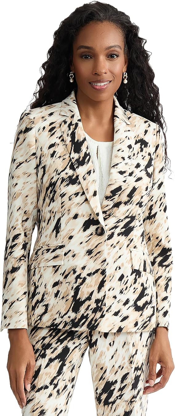 Kasper Women's One-Button Notch Collar Printed Blazer