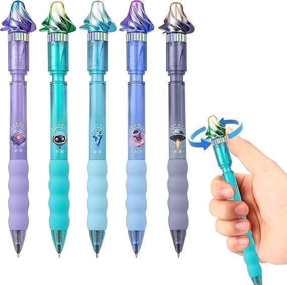 Turbine Spinning Gel Pens 5 Pcs, Stress Relief 0.5mm Black Ink Pens, Quick Dry Fine Point Smooth Writing Ballpoint Pen, for Journaling Note Taking Office School Supplies