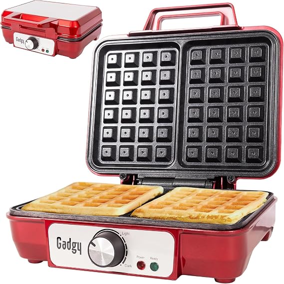 Gadgy Double Belgian Waffle Maker 1000W with Temperature Control | Makes Two Belgian Waffles with Adjustable Thermostat Non Stick Plates LED Indicators and Cool Touch Handle