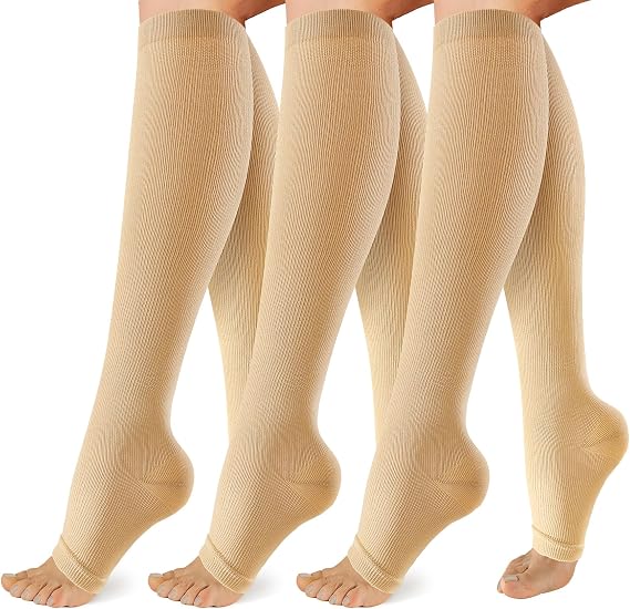 3 Pack Copper Compression Socks for Women&Men, 20-30mmHg Open Toe Knee High Support Socks for Varicose Vein,Running