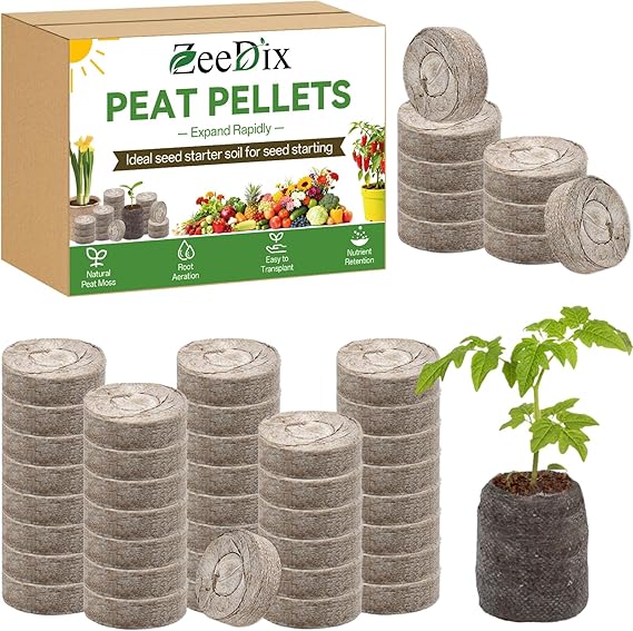 ZeeDix Peat Pellets for Seed Starting, 55 Pcs 30mm Seed Starter Soil Pods