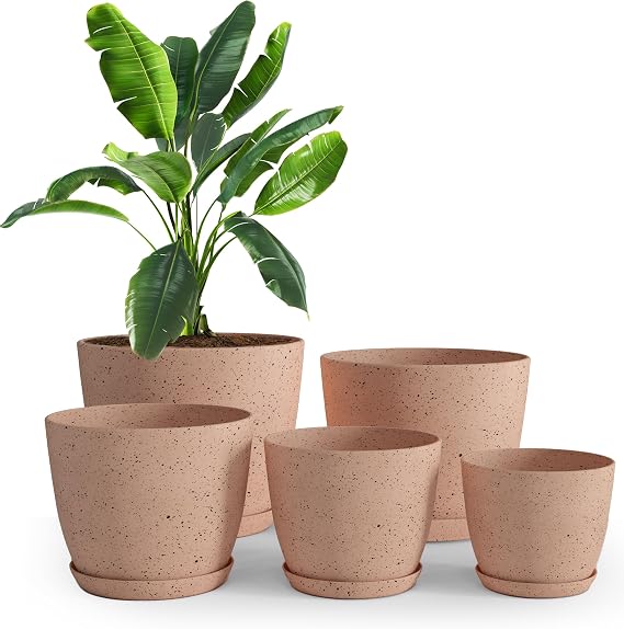 Plant Pots Indoor with Drainage 5 Pack Multisize Planters Spotty Peach Pink