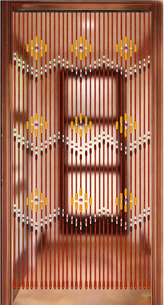 Wooden Beaded Curtain, 31 Strands 35.4" x 86.6" Door String Curtains, Beads Hanging Fringe Room Divider Curtain for Doorways Hallway Entrance Multi-Scenario