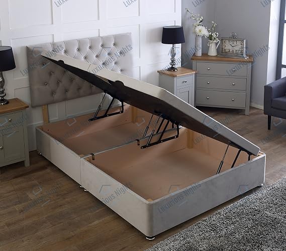 Side Lift Open Ottoman Plush Velvet Storage Bed (Grey, 4FT Small Double)
