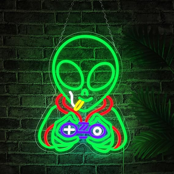 Alien Playing Games Neon Signs for Wall Decor