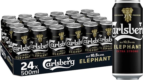 Carlsberg Elephant Extra Strong 10.5% Vol. Canned Beer 0.5 L 24 Strong Beer Tins in Full-bodied Strong Flavour Beer Palette Disposable (24 x 0.5 L)
