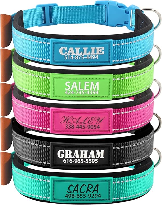 Personalized Dog Collar with Name and Phone Number | Durable Buckle | Ultra Wide Soft Neoprene Padded | Adjustable Reflective Dog Collar for Large Dogs (Padded)
