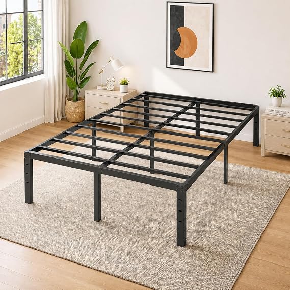 VINGLI 14 Inch Queen Bed Frame, Heavy Duty Metal Platform,No Box Spring Needed, Sturdy Steel Slat Support, Easy Assembly, Noise-Free, 12 inch Underbed Storage,Black
