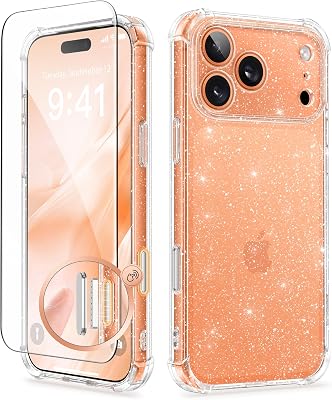 GVIEWIN for iPhone 17 Pro Case with Screen Protector, Upgraded [Full Camera Protection] [Non Yellowing] Floral Slim Shockproof Clear Women Phone Cover for iPhone 17 Pro 6.3 Twinkle Clear