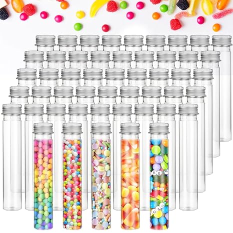 50 Pack 65ML Plastic Test Tubes with Screw Caps Plastic Candy Tubes Clear Bath Salt Tubes Gumball Tubes Container Vials for Candy Bath Salts Spices Party Favors | Plastic Candy Tubes Clear Bath Salt Tubes Gumball Tubes Container Vials for Candy Bath Salts Spices Party Favors