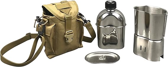 Jolmo Lander Military Canteen Cookware Set Camping Canteen Mess Kit Stainless Steel Canteen with Cup,Lid,Stove,Pouch