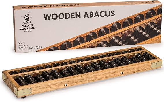 Yellow Mountain Imports YMI Vintage Wood Soroban Abacus, 17 Column, 13.9 in | 17-column wooden soroban abacus with reset button, 13.9 x 3.7 x 1 in, anti-skid feet, weighs 1 lb.