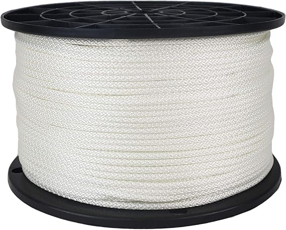 QNR 1/8" White Polyester Rope, Solid Braid Dacron Utility Rope, 500 ft Spool, Low Stretch UV Resistant Industrial Cord
