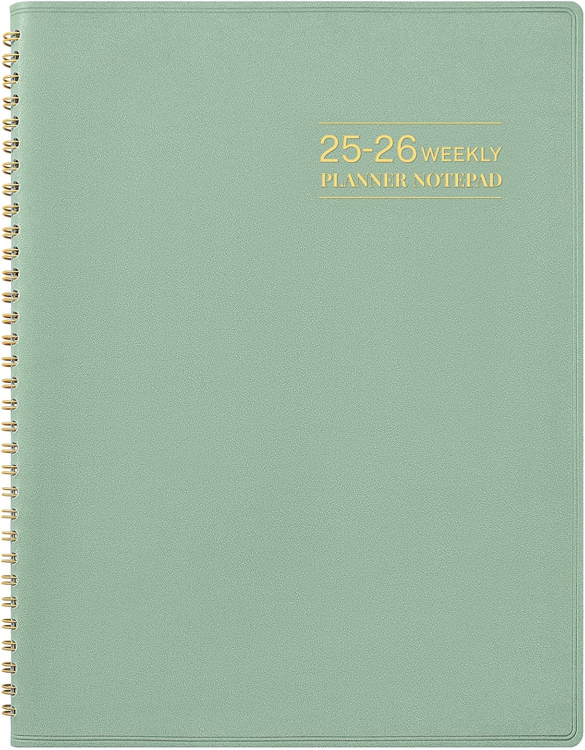 2025-2026 Planner - 11.38 x 8.74, Weekly & Monthly Planner Notepad,JUL 2025 - JUN 2026, Appointment Book, 60 Minutes Intervals, Monthly Tabs, Faux Soft Leather, Spiral Bound, Back Pockets - Green