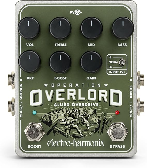 Electro-Harmonix Operation Overlord Allied Overdrive Guitar Effects Pedal - True Bypass, Analog, Black | True Bypass, Analog, Black