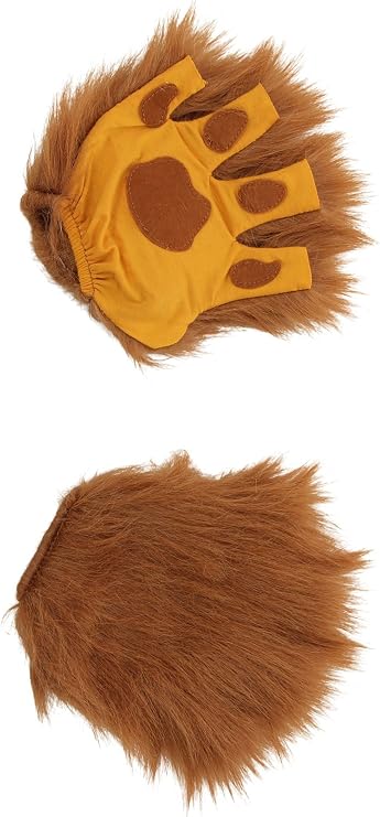 Adult Lion Paws Fingerless Gloves - Faux Fur with Appliqued Paw Pads, One Size Fits Most