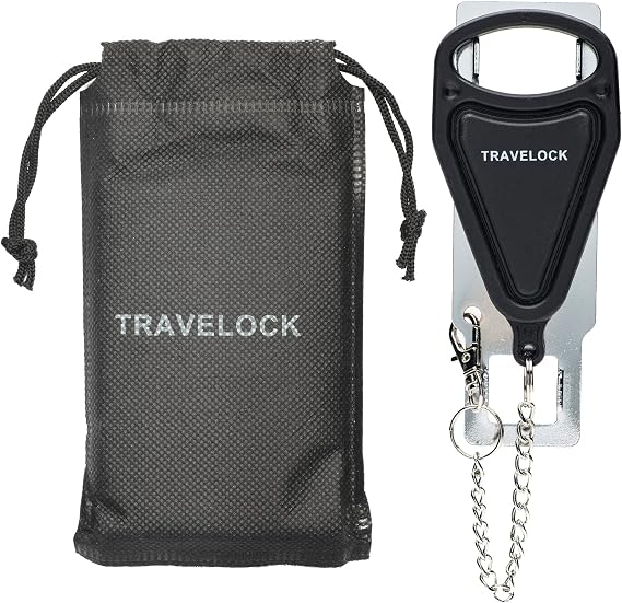 Portable Door Lock for Women & Travel Safety - Heavy Duty Portable Lock Perfect for AirBnb's, Hotels, Apartments, Hostels, Dormitories (Black, Single Hole)