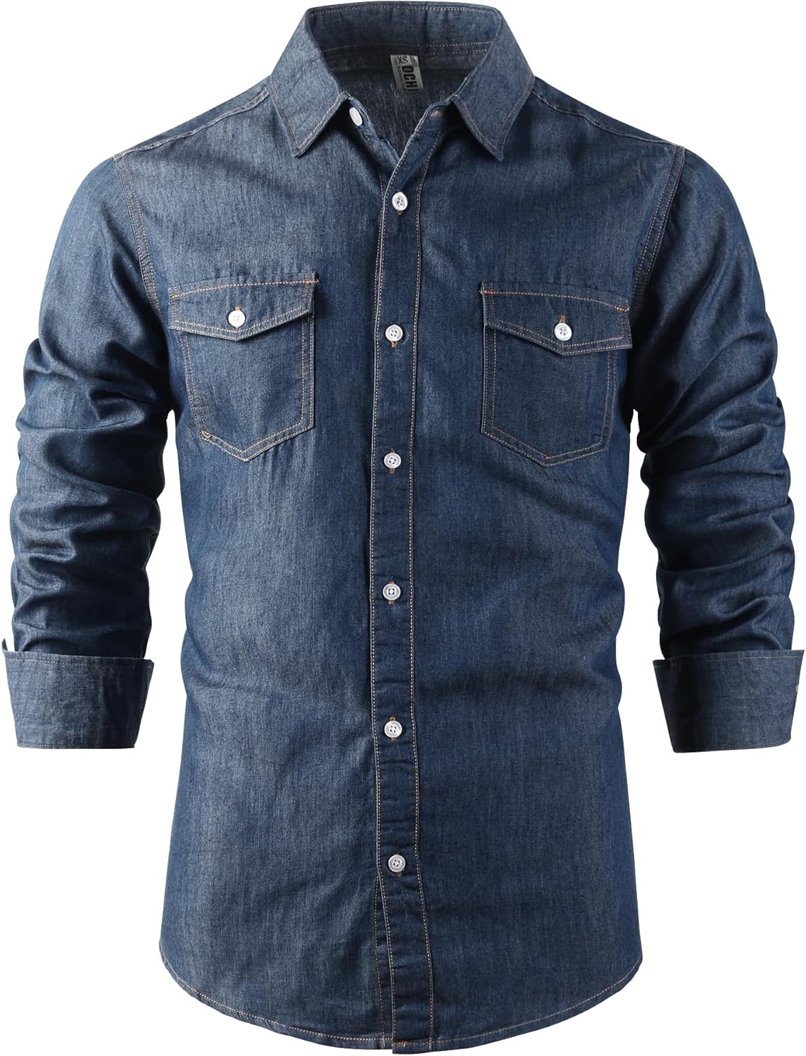 OCHENTA Mens Denim Button Down Shirts Casual Chambray Long Sleeve Lightweight Tops