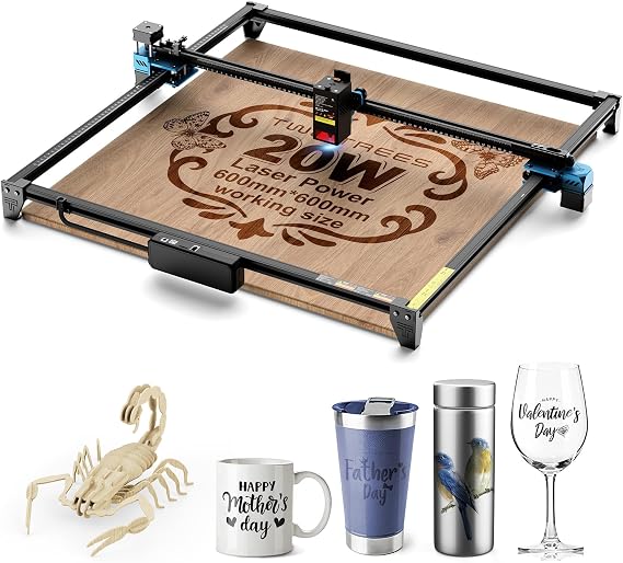 Twotrees TTS-20 Max 20000mW Laser Engraver and Cutter Machine | 23.62" x 23.62" Bed Size,10000mm/min Speed,Laser Engravering Machine for Wood,DIY,Glass,Metal,Acrylic