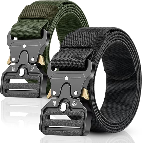 mwellewm 2PCS Tactical Belt, Quick Release Canvas Military Belts with Metal Buckle, Adjustable Nylon Waist Webbing for Work Outdoor Army Policemen Casual Using
