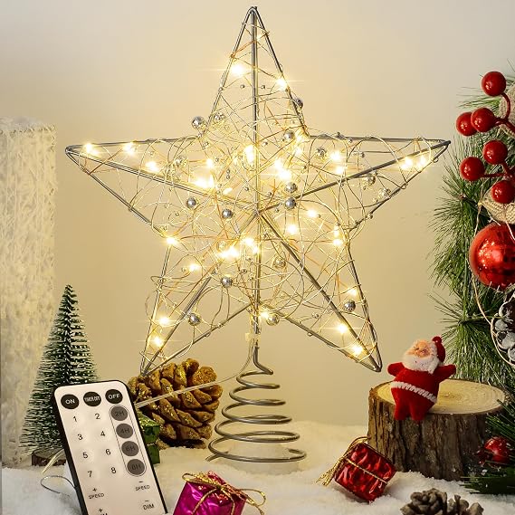 Verdenu Christmas Tree Topper, 40 Light Tree Topper Star, Christmas Tree Topper Lighted, Prolong Wire Gold Star Tree Topper with Remote Control for Christmas Decorations, Holiday, Vacation, New Year