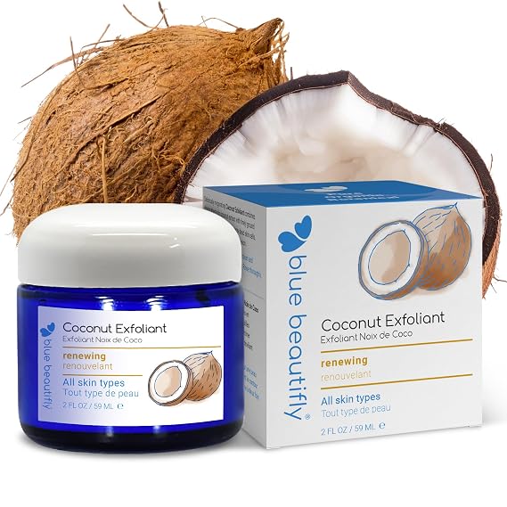 Blue Beautifly Coconut Face Exfoliator, 2 fl oz | Gently Exfoliates for Softer, Smoother-Looking Skin. No Sulfates, Parabens, Synthetic Fragrances or Phthalates