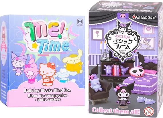 Hamee Me! Time Blind Box Building Blocks and RE-Ment Blind Box Figurines (Kuromi's Gothic Room)