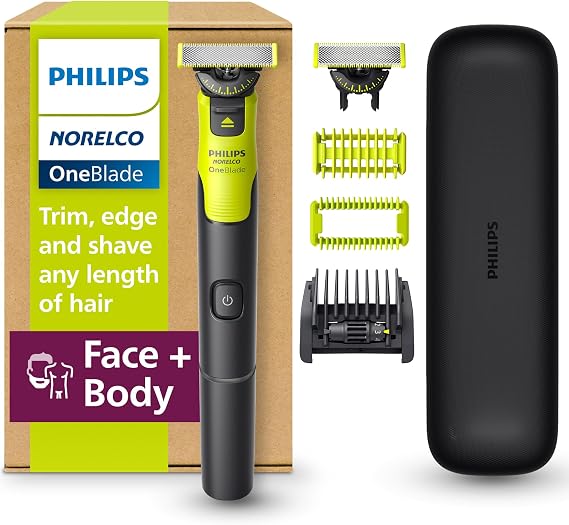 Philips Norelco OneBlade 360 Bağlantılı - Hibrit Yüz ve Vücut Elektrikli Düzeltici, Tıraş Makinesi ve Bakım Makinesi, 360 Blade Tech, 5'i 1 Arada Tarak, Gövde Kiti, Seyahat Çantası
