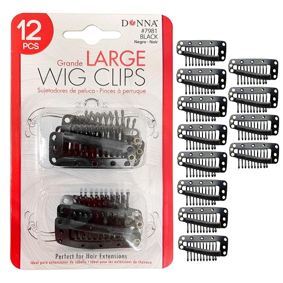 Donna Wig Clips 12pcs Black Extension Clips for Hair