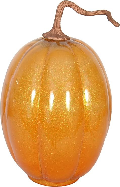 Delicate Gourd 7 Inch Width X 11 Inch Height Glass Orange W/Glitter. Perfect for Harvest Decor, Fall Decor & Thanksgiving Decor.