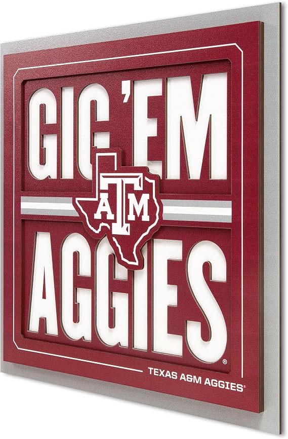 YouTheFan NCAA Texas A&M Aggies Slogan Series 3D Wall Art | Ready To Hang, 3D And Made Of Multiple Layers, Team Motto Or Fan Chant, Big And Bold, Officially Licensed, Great Fan Gift