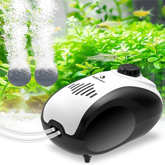fishkeeper Aquarium Air Pump, 5W Dual Outlet Fish Tank Air Pump