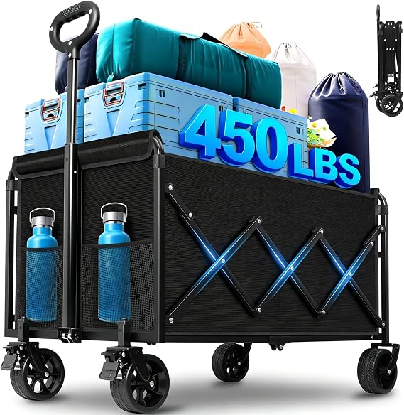 450lbs Heavy Duty Wagon Cart, Foldable Utility Wagon with All-Terrain Wheel