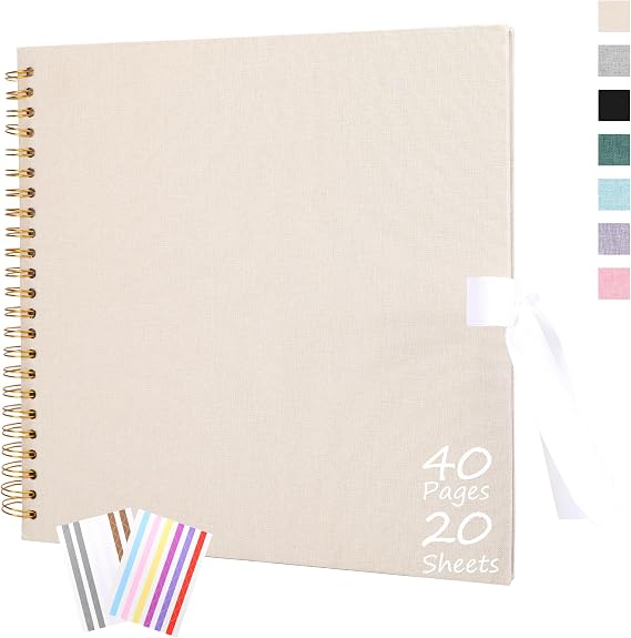 DIY Scrapbook Album, 88 in Linen Cover Photo Album with 40 White Blank Pages, Beige Scrapbook Supplies, Memory Book for Baby Wedding Party Graduation Travel