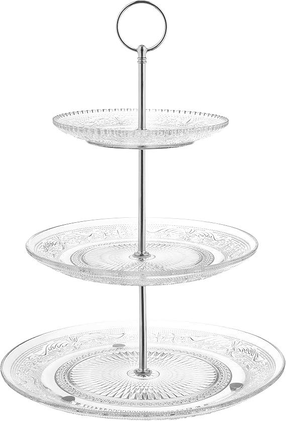 Royalty Art 3-Tiered Glass Serving Stand, Silver | Elegant dishware for snacks, appetizers, cakes, candies, durable reusable party hosting