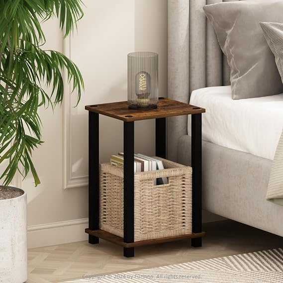 Furinno Simplistic Toolless 2-Tier Compact Night Stand, Amber Pine
