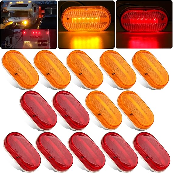 Partswcgg 14Pcs 4" Inch Rectangular Led Trailer Marker Lights w/Reflex Lens | 2" x 4" Rectangle Trailer LED Clearance Side Marker Lights 6 LED Surface Mount for Truck RV Camper Motorhome Running Lights