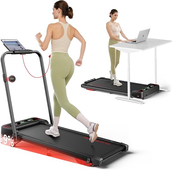 Walking Pad Treadmill with 9% Incline & Dual LED Display, 4 in 1 Foldable Treadmill with Handle bar for Home/Office, 3.5HP Portable Under Desk Treadmills with Magnetic Remote & APP Control
