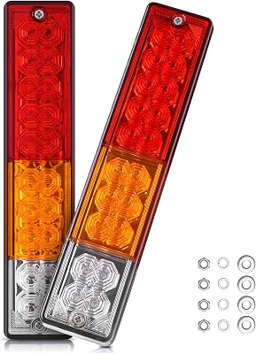MICTUNING 20 Trailer Tail Lights Bar Waterproof, DC12V Turn Signal and Parking Reverse Brake Running Lamp Red Amber White 2 Pack