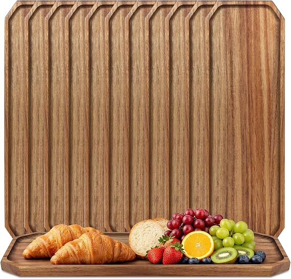 12 Pcs Wooden Serving Tray, Reusable Wooden Serving Boards, Rectangular Acacia Wood Charcuterie Boards Brown Cheese Tray for Bread Fruit Desserts(40x12.5x1.5cm)