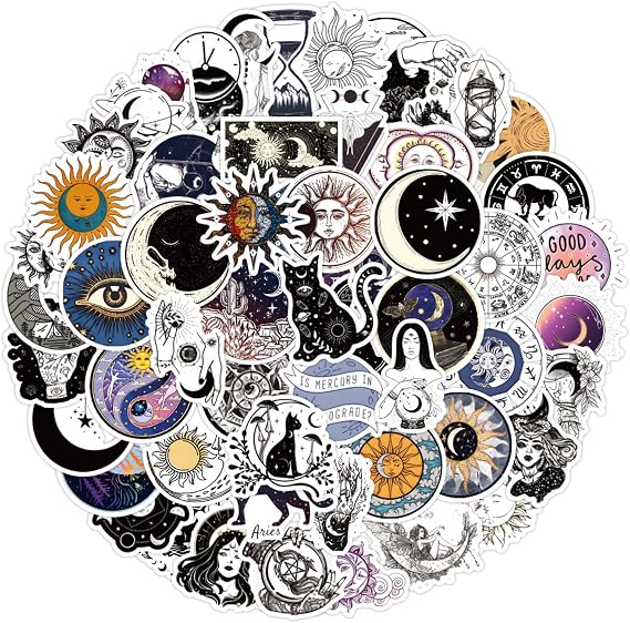 62Pcs Mystical Astrology Self-Stick Stickers, Waterproof Stickers for Laptop Scrapbook Water Bottle Phone Notebooks Diary (Astrology)