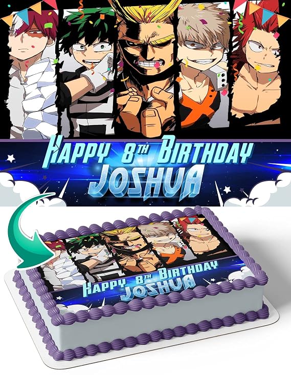 Cakecery My Hero Academia MYH Edible Cake Image Topper Personalized Birthday Cake Banner 1/4 Sheet